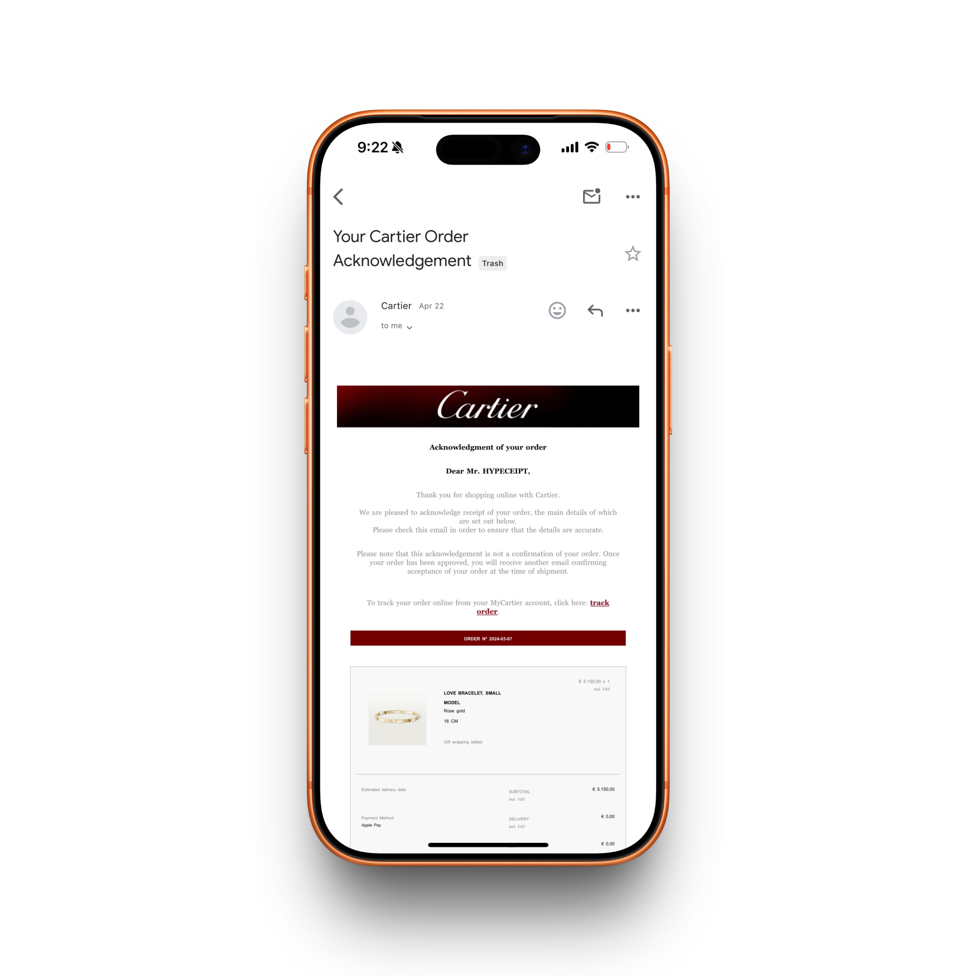 Cartier Receipt