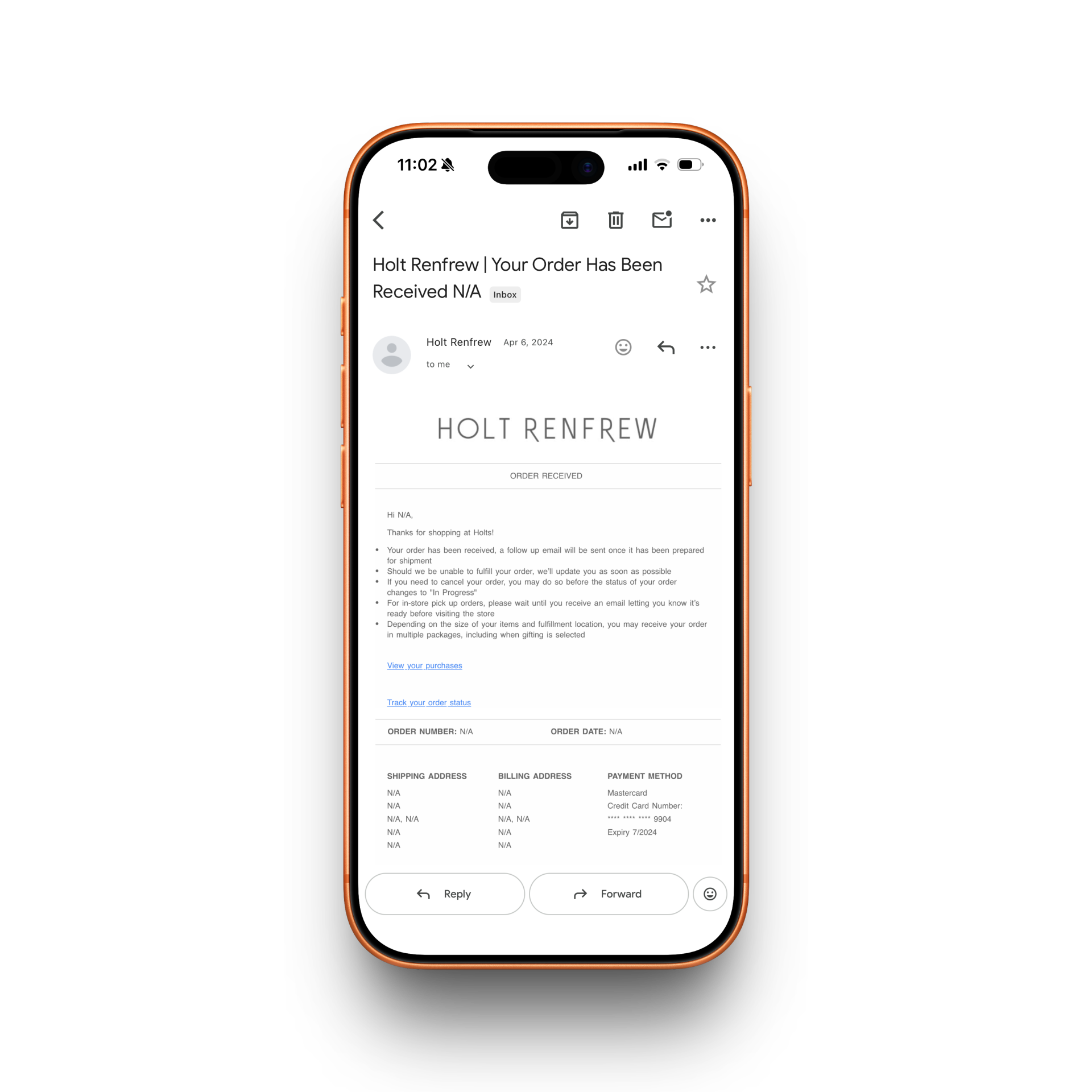 Holt Renfrew Receipt