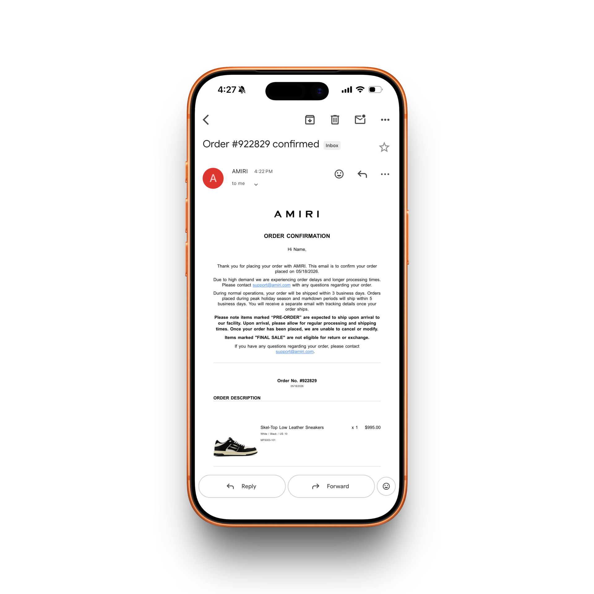AMIRI Receipt