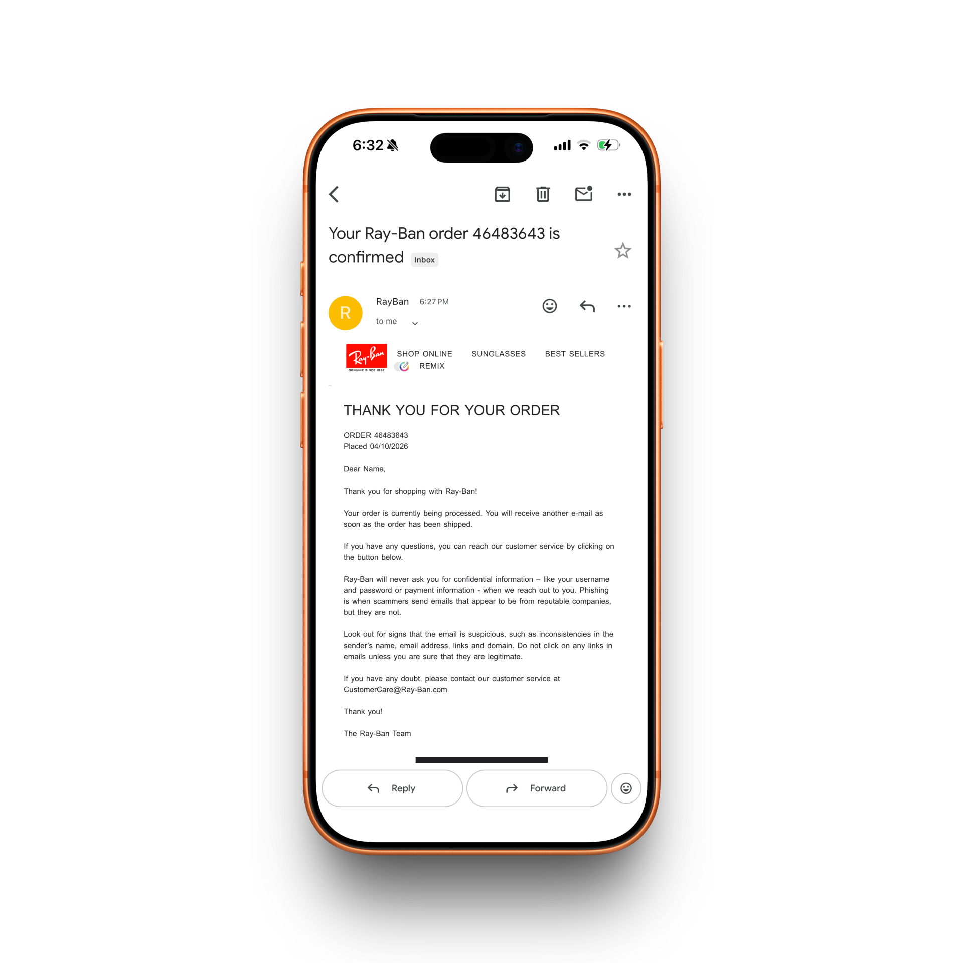 Ray-Ban Receipt