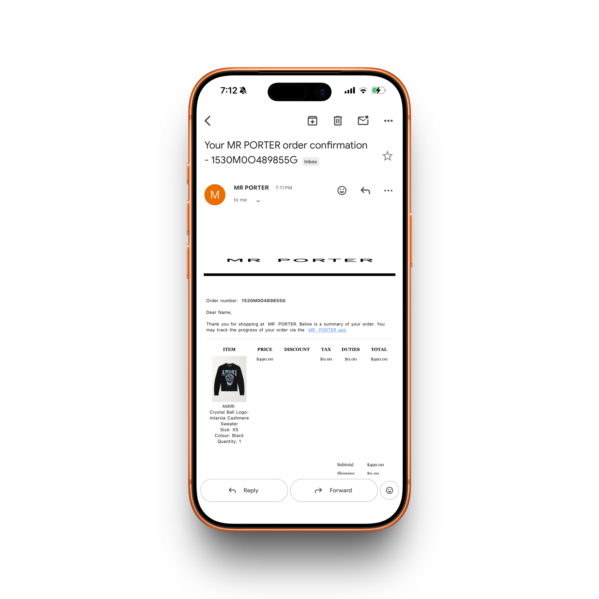 MR PORTER Receipt