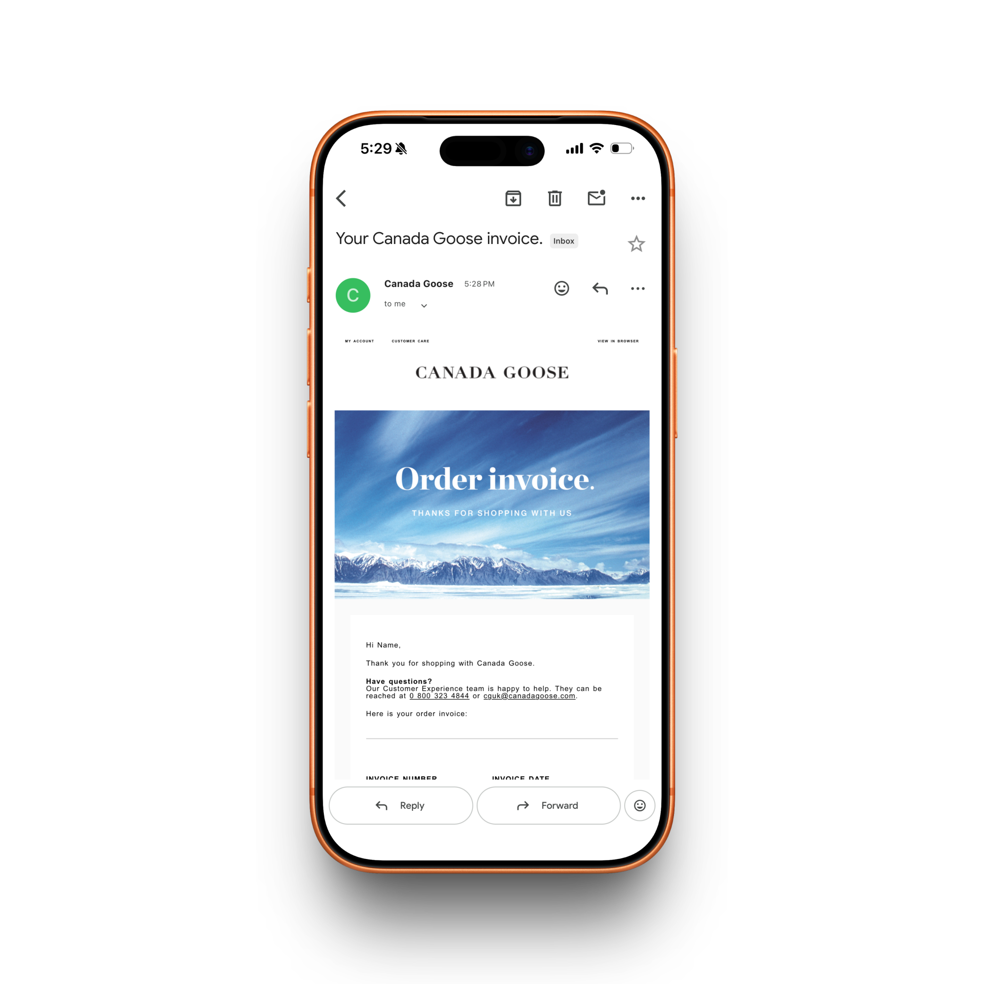 Canada Goose Receipt