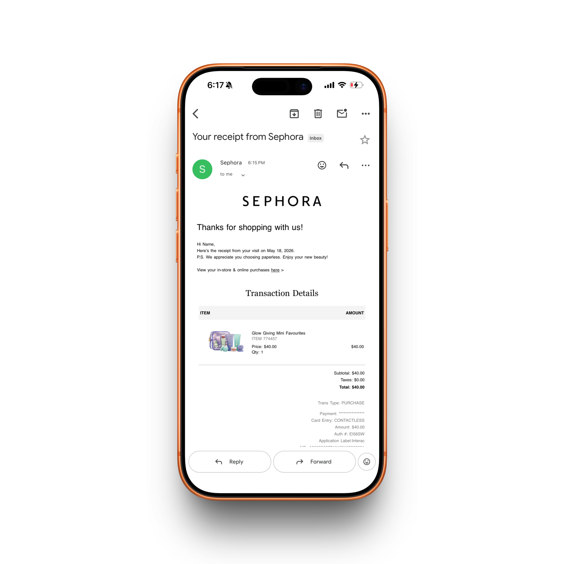 Sephora Receipt